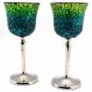 SET OF 2 BLUE AND GREEN MOSAIC TEA LIGHT CANDLE